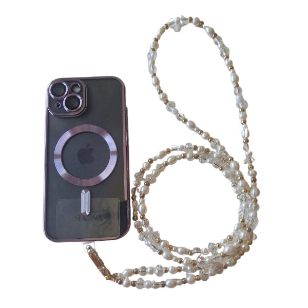 Trageband/ Handykette/ Strap mit Perlen in weiss 140cm – Bild 3