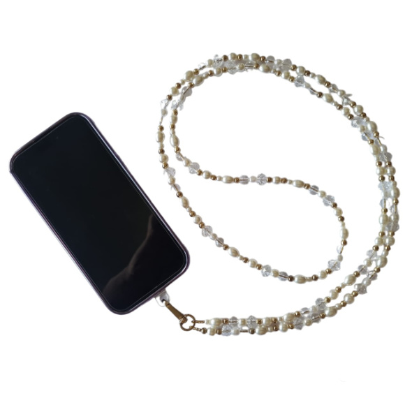 Trageband/ Handykette/ Strap mit Perlen in weiss 140cm – Bild 2